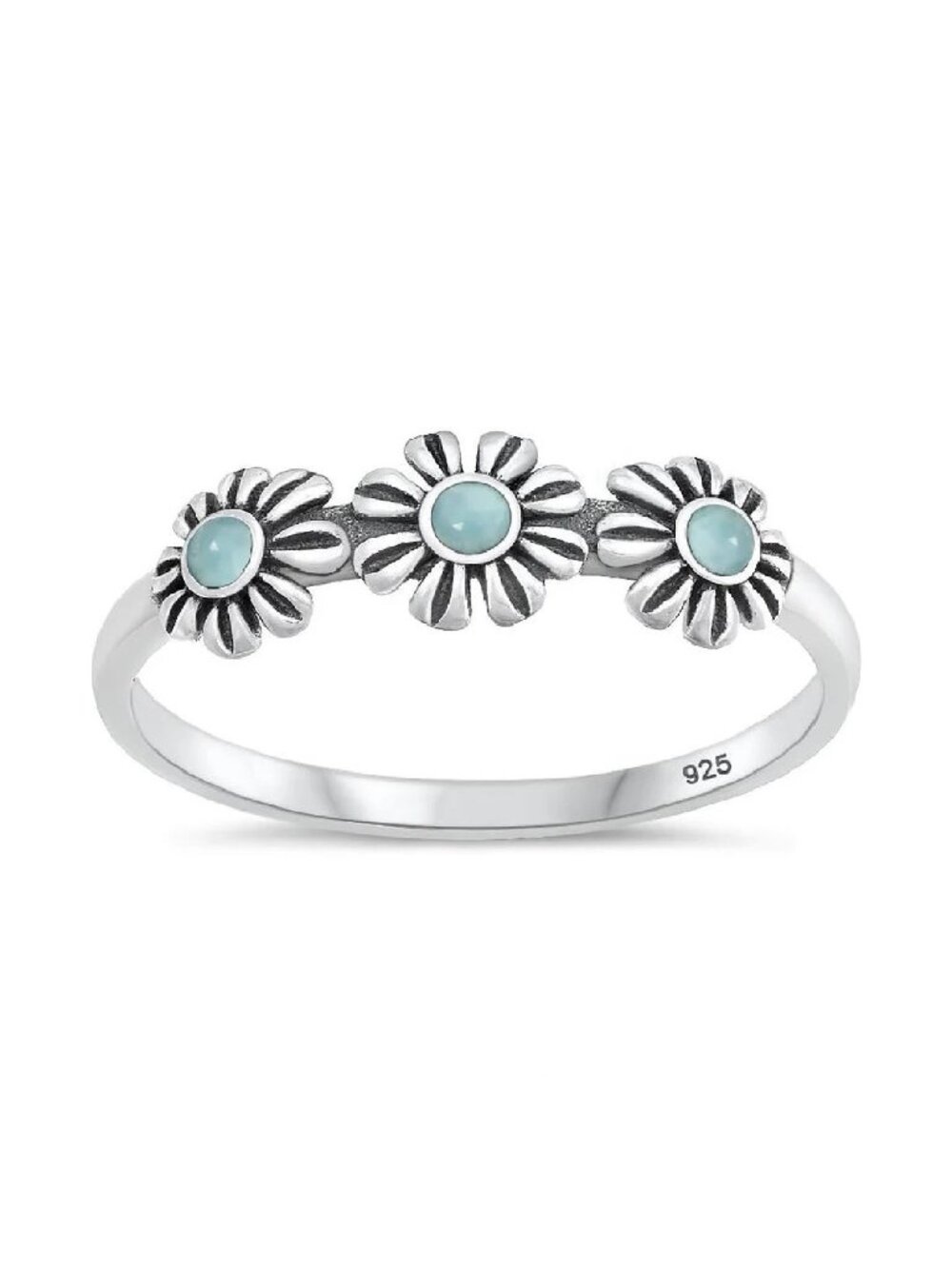 NWT- Genuine Larimar Sterling Silver (925) Flowers Ring, Multiple Sizes
